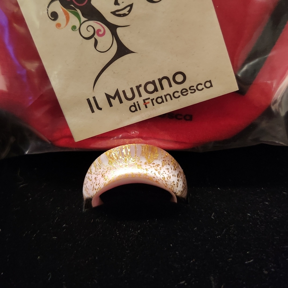 Murano Glass Pink Gold Textured Ring